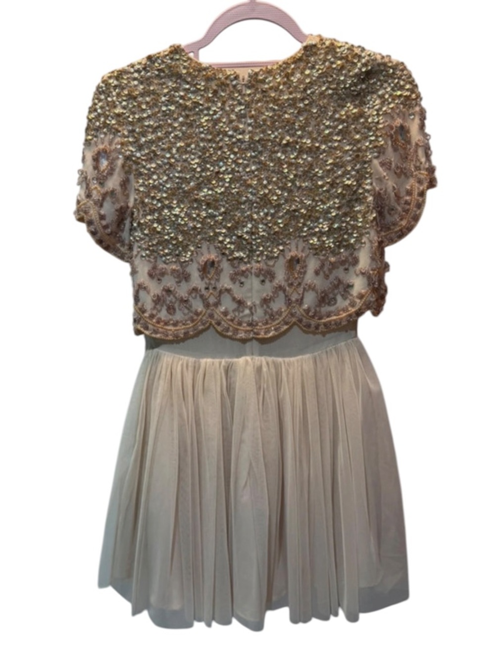 ASOS Blush Gold Embellished Tulle Mini Dress - Picture 5 of 9